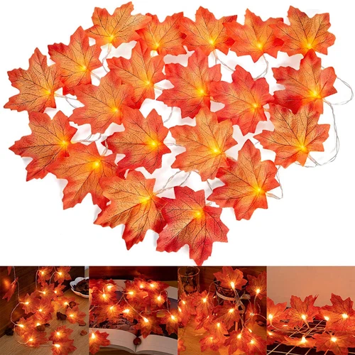 LED Maple String Light Twinkle Fairy Fall Leaves Garland Lights Xmas Party Decor