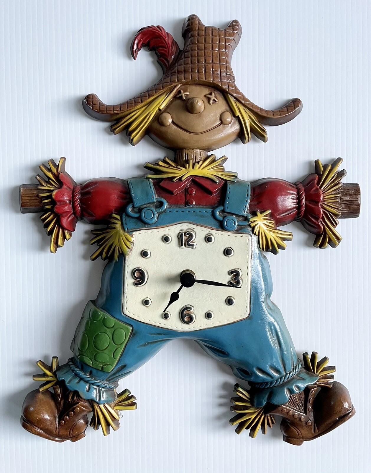 Vintage Sexton Metal Scarecrow Wall Art Clock 1970s 16.5” USA Not