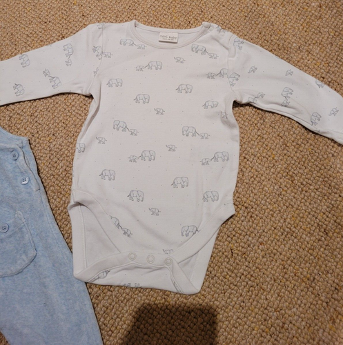 Conjunto de peto y top de terciopelo elefante Next para bebé niño de 3 a 6 meses - Imagen 3 de 7