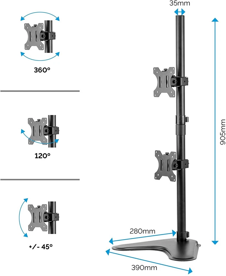Dual Monitor Desk Desktop Mount Stand Fully Adjustable Screen 13"-27" 25LBS - Image 2 of 4