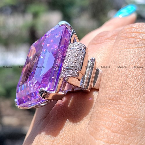 Fabulous Attractive Large Simulated Purple Amethyst Prong Set Ring For Women's - Picture 4 of 16
