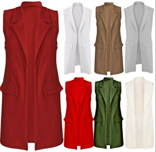 Women Ladies Coat Crepe Mock Open Long Waistcoat NO POCKETS FLAPS ONLY Jacket