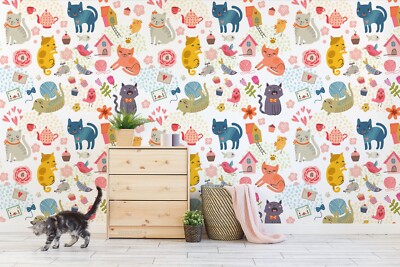 3D Cute Cat Life Kids Wallpaper Wall Mural Peel and Stick Wallpaper 50