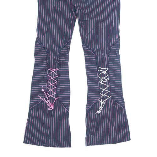 CHOR Striped Lace Up Trousers Black Regular Bootcut Womens W30 L30 - Picture 6 of 6