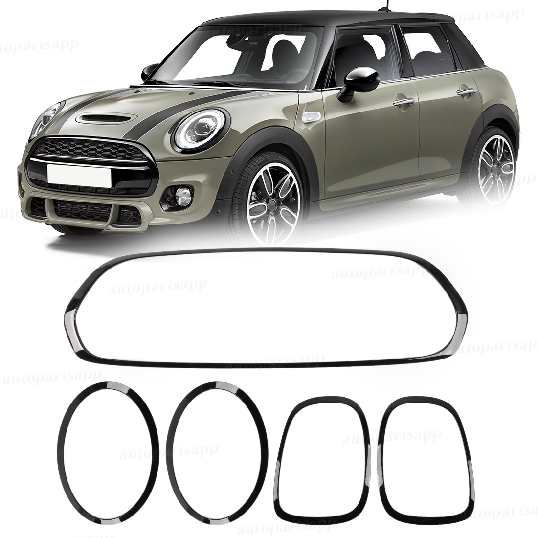 FOR 14-21 MINI COOPER F55 F56 F57 GLOSS BLACK GRILL + HEADLIGHT+ TAILLIGHT TRIM