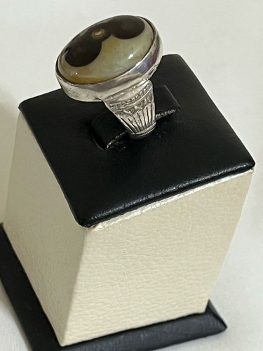 Men 925 Silver Ring Genuine Yemen Aqeeq Agate عقيق سليماني 3 عيون النقيب نوادر - Picture 5 of 14