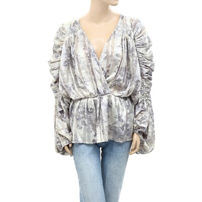 Asos Design Floral Printed Blouse Top Ruched Wrap Volume