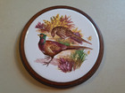 Vintage Ceramic Trivet Pheasant Round Wooden Base — photo 1