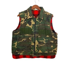 Vintage Game Winner Vest Camouflage Buffalo Plaid Reversible Hunting 80s- Medium