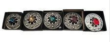 Scottish Highland Kilt Fly Plaid Brooch Thistle Design Antique Finish Box W/5