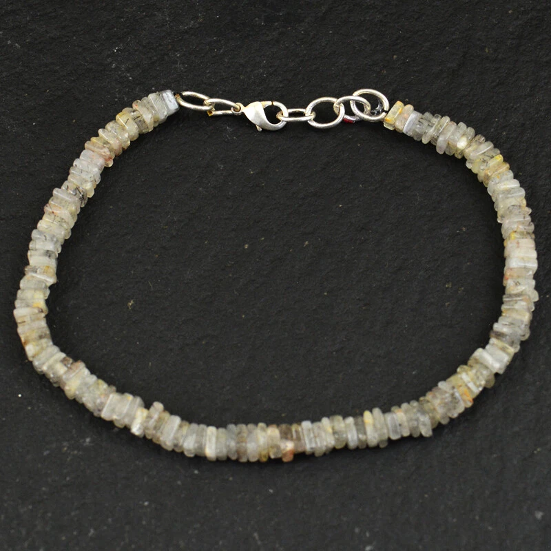 46 Cts Earth Mined 7 Inches Long Rutile Quartz Heishi Beads Bracelet JK 49E278 Foto 2 de 2