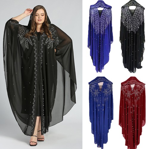 African Women Dubai Muslim Hoodie Maxi Dress Robe Abaya Farasha Kaftan Dress - Picture 17 of 36