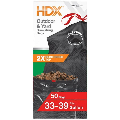 HDX FlexPro Outdoor & Yard Black Drawstring Trash Bags 33-39 Gallon 50 ct - Picture 3 of 6