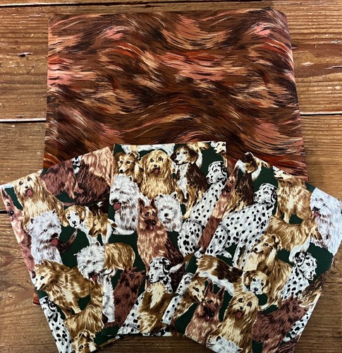 2 YDS COTTON QUILT FABRIC, BROWN FUR, 3 DOG THEME FAT QUARTERS - Picture 2 of 5