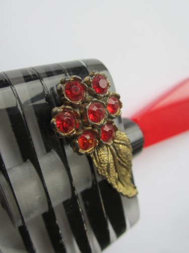 Antique Art Deco Perspex & Glass Perfume Scent Bottle + Stopper Black & Red - Picture 11 of 21