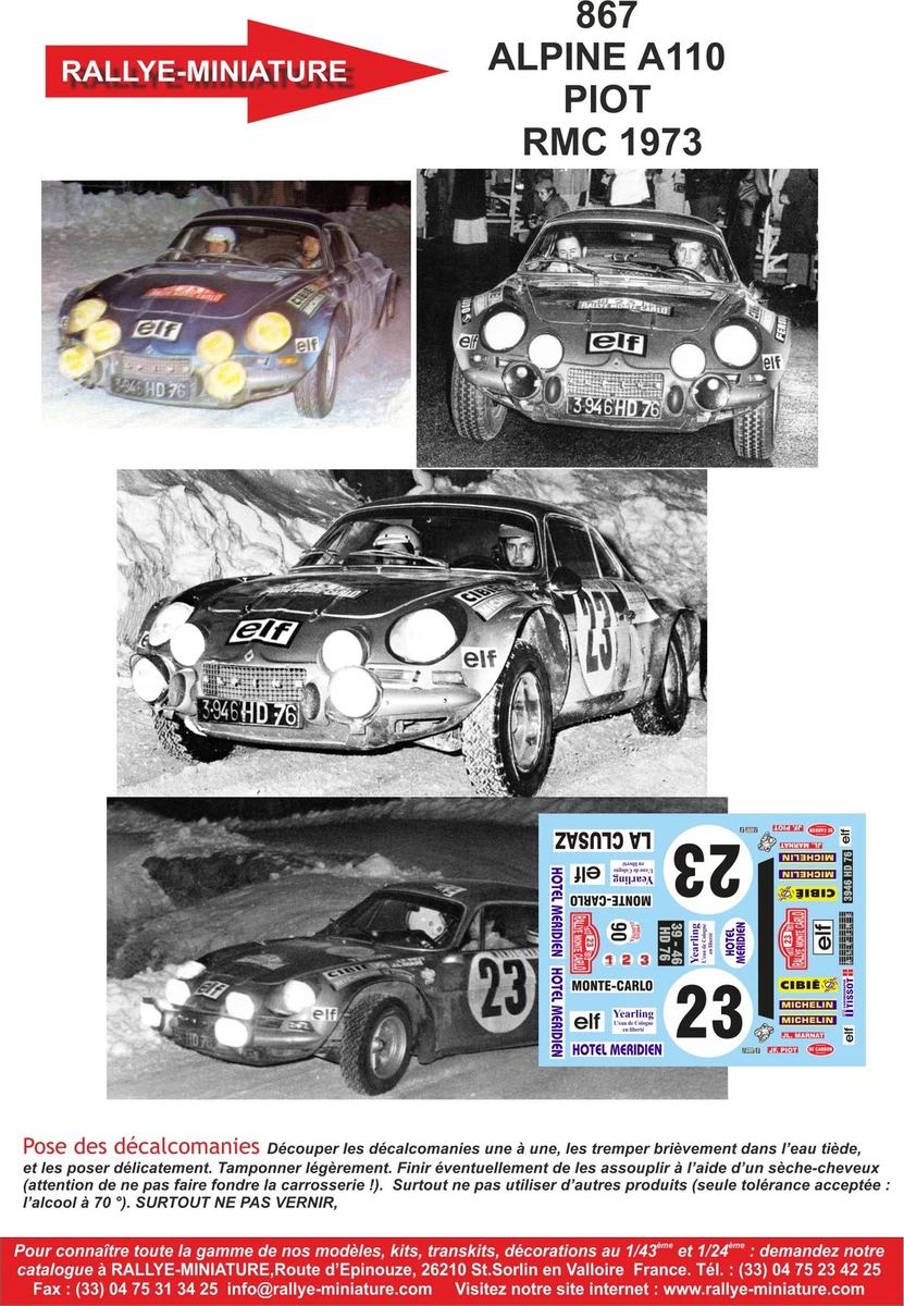 Planche De Décalcomanies 1/12 Alpine Renault A110 Therier - Rallye Du Maroc 1973