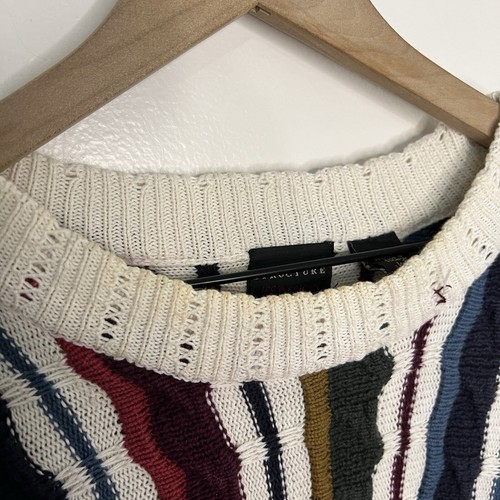 Vintage Structure Sweater Coogi Style Men's XL Striped 100% Cotton Textured Knit - Picture 5 of 6