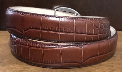 Doncaster Brown Croc Embossed Italian Leather Belt Sz L 1-1 