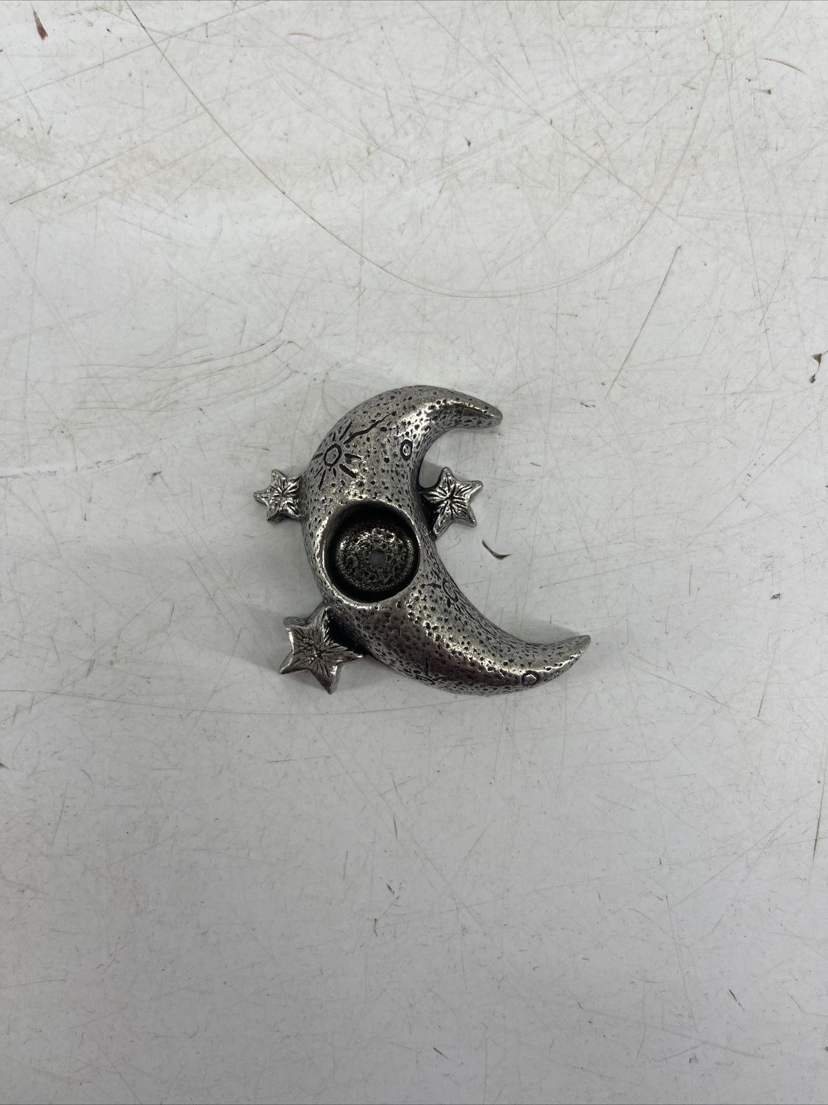 RARE Vintage Moon And Stars Celestial Small 2" Metal Candle 