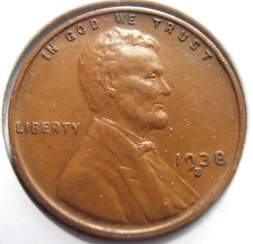 1938 S Lincoln Cent, Attractive AU coin, Low Mintage (30SGC2)
