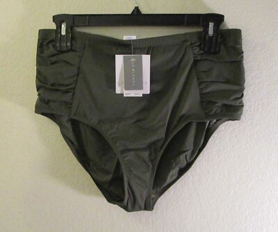NWT La Blanca Womens Island Goddess Side Shirred Bikini Bottom 16W Olive $64