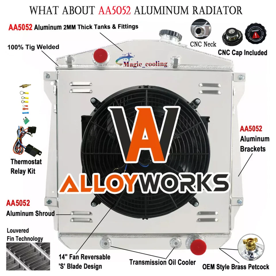 4 ROW Radiator+Shroud Fan For 1943-48 Chevy Fleetline FleetMaster/Stylemaster V8 Foto 2 de 4