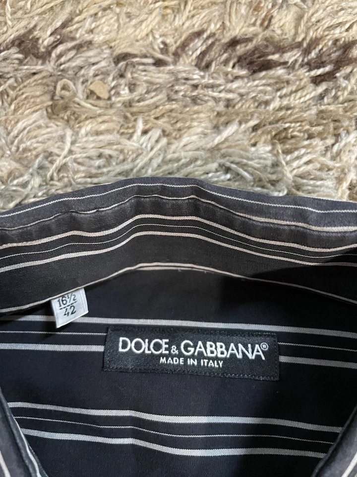 Dolce & Gabbana Men's Black White Striped Dress L/S Shirt Sz 16.5/42 Made Italy - Image 3 of 4