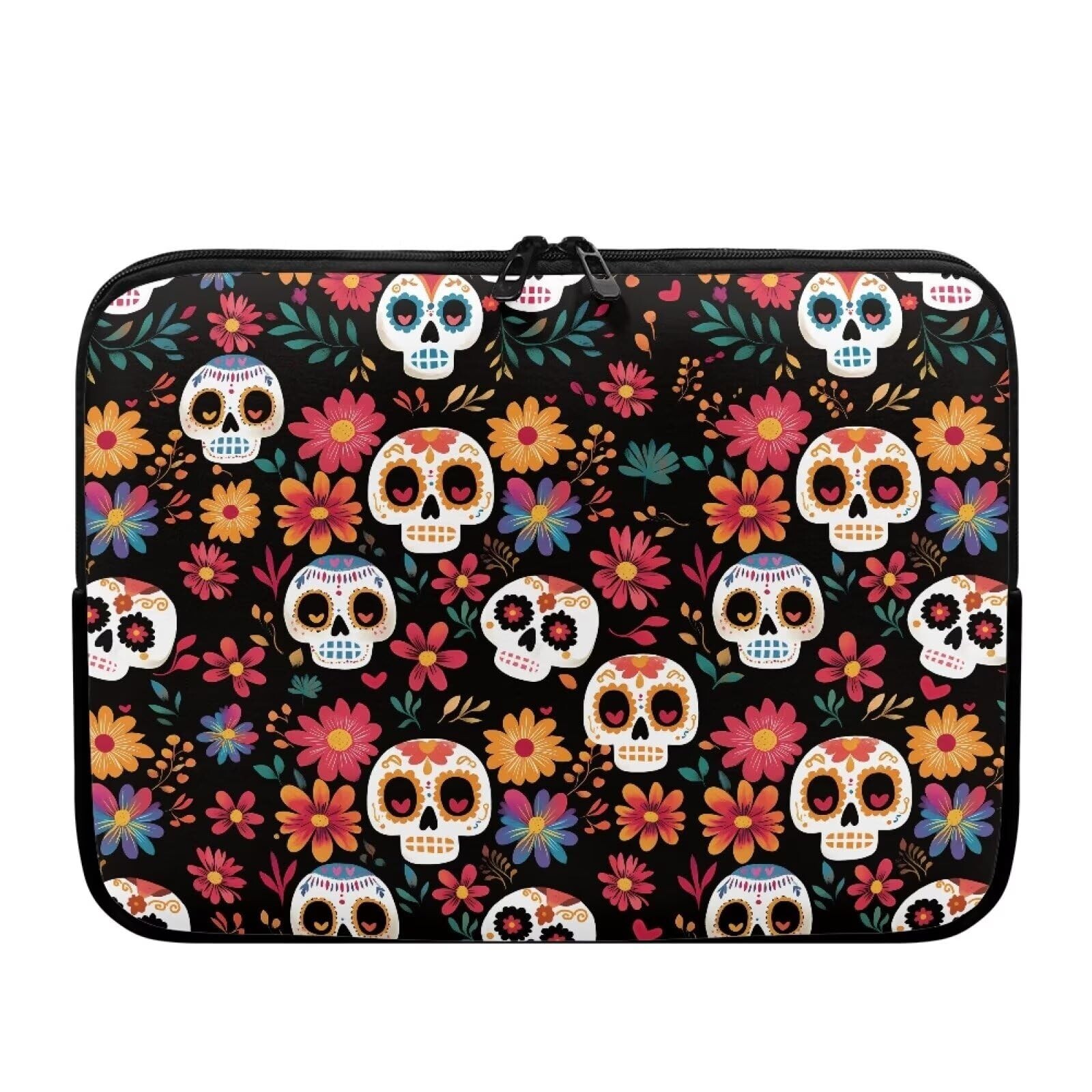 Skull Printed Computer Carrying Cover with Floral Print Laptop Case Bag Easy ...