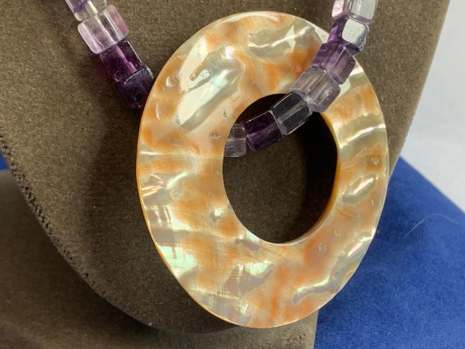 Sterling Silver Abalone Shell Amethyst Beaded Nec… - image 2