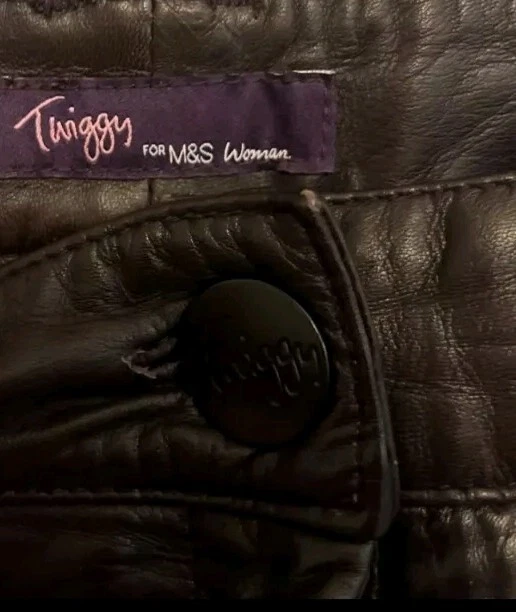 Pantalón Twiggy de cuero real negro talla 16 Foto 2 de 2