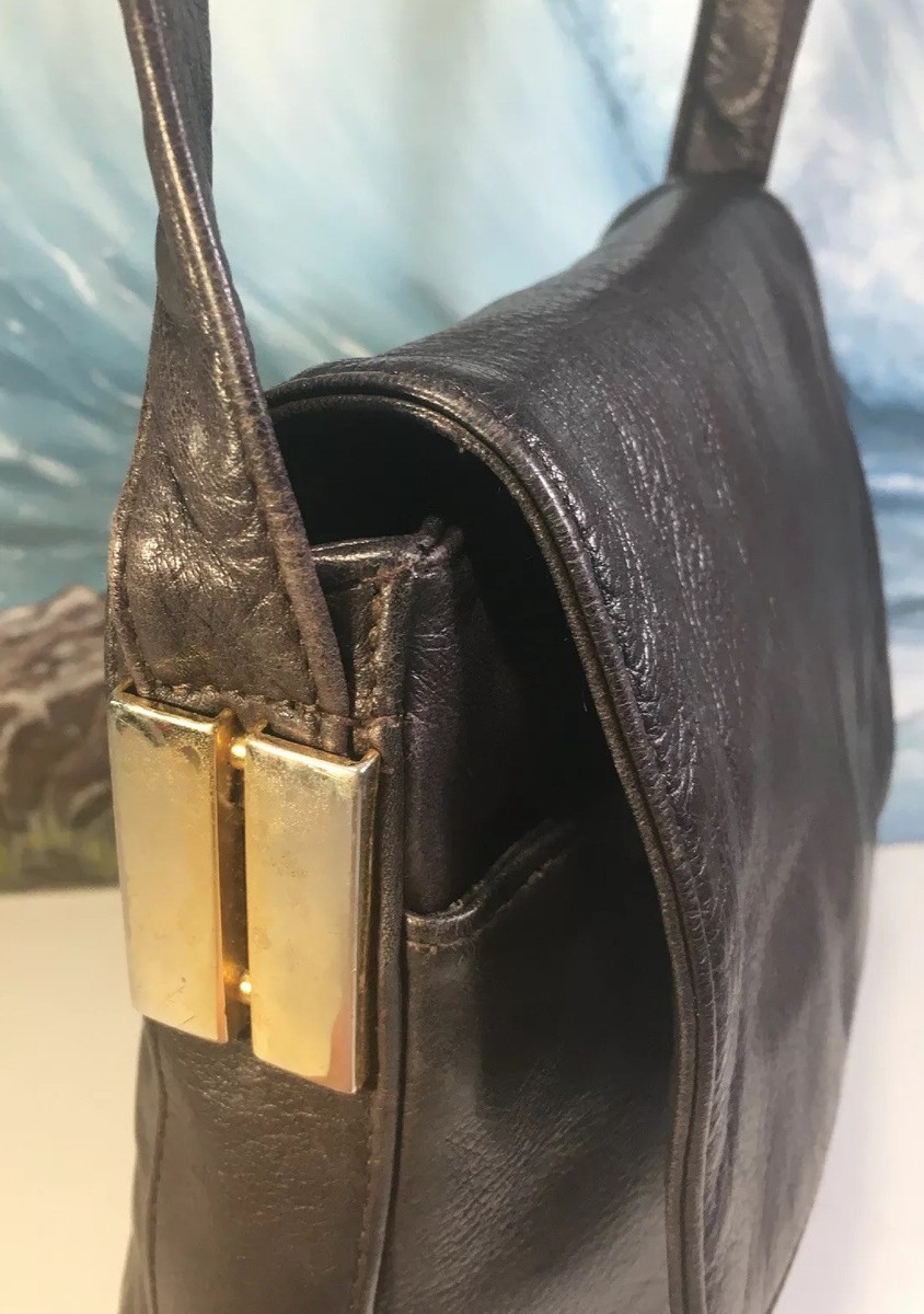 vintage Perlina new york crossbody brown leather purse gold