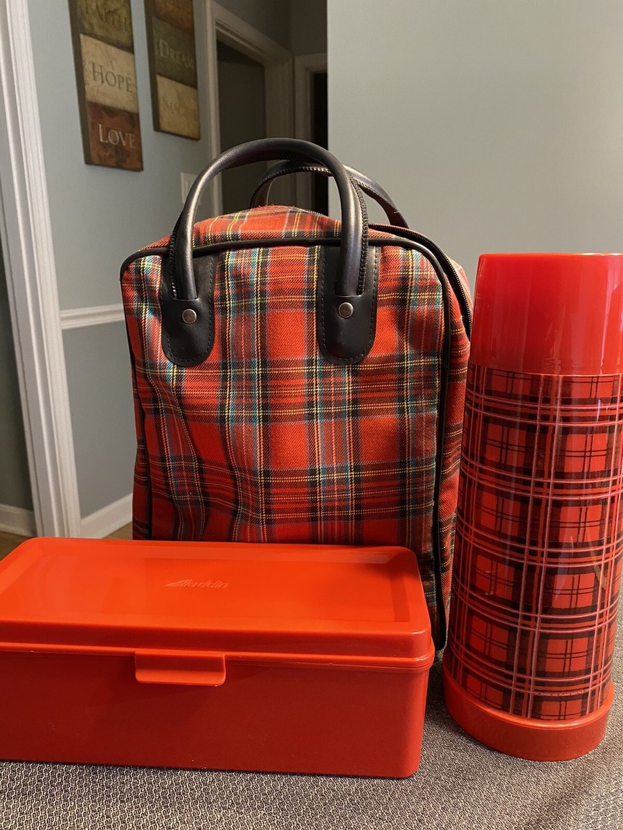 T*e様 Aladdin Marca Aladdin Red Plaid Picnic Set Thermos, Lunchox & Carrying Bag