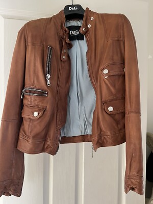 Dolce Gabbana Tan Leather Jacket Size 42