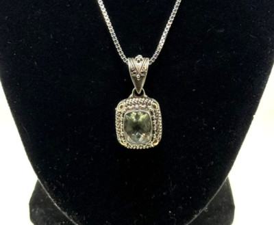 Suarti Bali Sterlingsilber grüner Amethyst Anhänger 18K Akzente mit 18'' s/s Kette