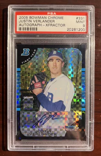 2005 BOWMAN CHROME AUTO XFRACTOR ROOKIE #331 JUSTIN VERLANDER #/225 PSA 9