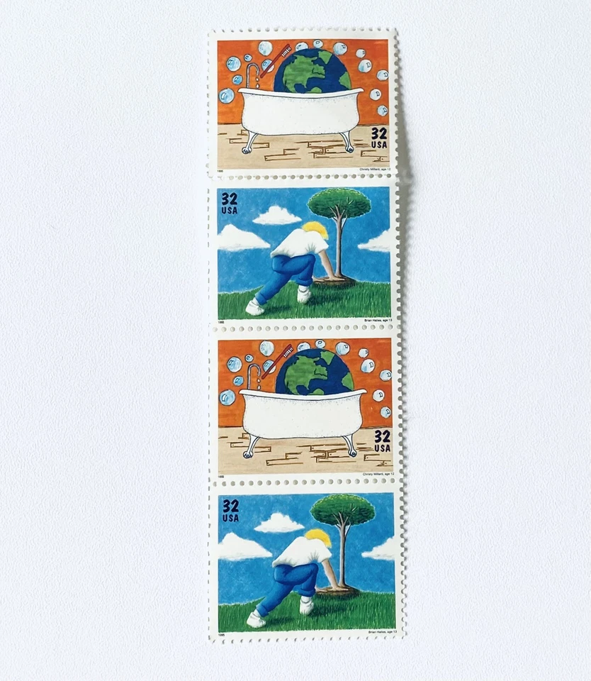 VIntage Never Used Set of 4 US Postage Stamps 1995 Kids Care About Environment - Image 2 of 2
