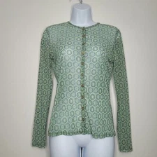 Vintage y2k New York & Company green mod celestial button front nylon mesh top M