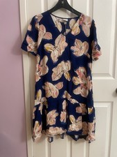 A New Day S A-Line Dress Floral Blue Pink Yellow V-Neck Pullover Short Sleeve