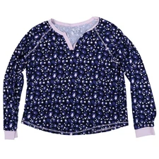 Splendid Women’s Black, Navy & Lavender Star Print Long Sleeve Sleep Pajama Top