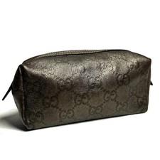 Guccissima Cosmetic Pouch Leather Dark  Brown Auth