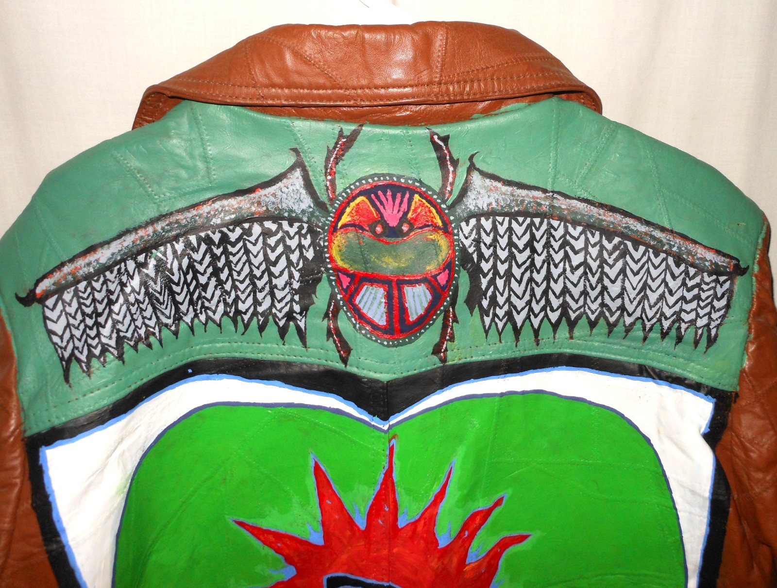 70's Leather Jacket Patchwork Men's Large - image 2