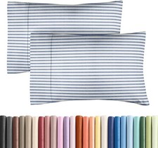 Pillow Cases Set of 2 - Soft, Wrinkle-Free, Machine Washable - Blue Stripes