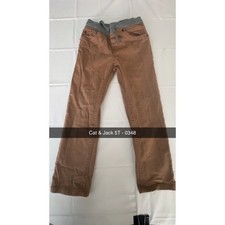 Cat Jack Boys Brown Straight Leg Pants Gray Elastic Waist Drawstring 5T 0348