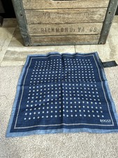 BOGGI MILANO men's 100 linen pocket sqaure - blue w/dots - 12" x 12"