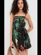 FARM RIO Midnight Macaw Fiesta Lenzing Ecovero Euroflax Mini Dress Size M