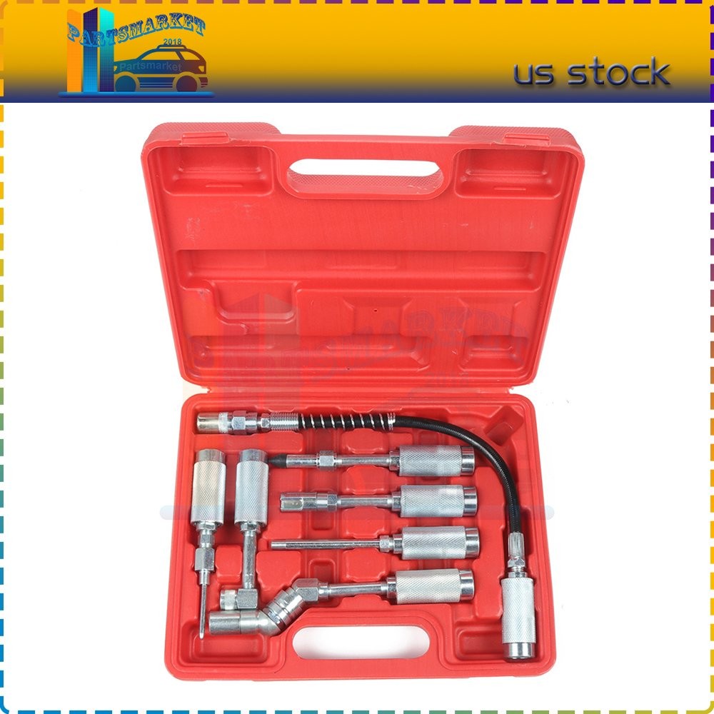 7PCS Grease Gun Adapter Fitting Lubrication Accessory Set Kit With Case