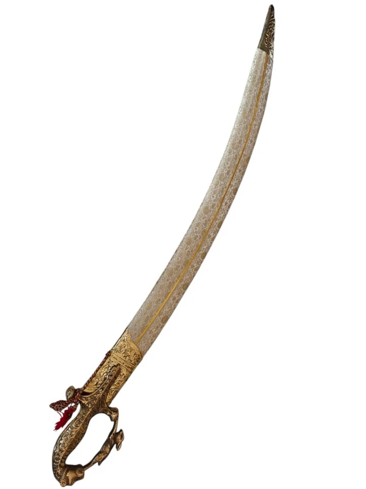 Espada ceremonial novio indio boda indio talwar con tallas empuñadura mogol Foto 4 de 4