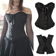 Womens Black Corset Bustier Lace Up Boned Waist Trainer Burlesque Top Plus Size