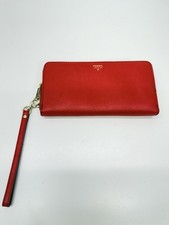 Fossil Red Leather Zip Around Wristlet Wallet Organizer Clutch 1954