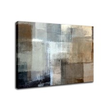 Framed Abstract Wall Art Canvas Black Grey and Brown Wall Pictures for Living...